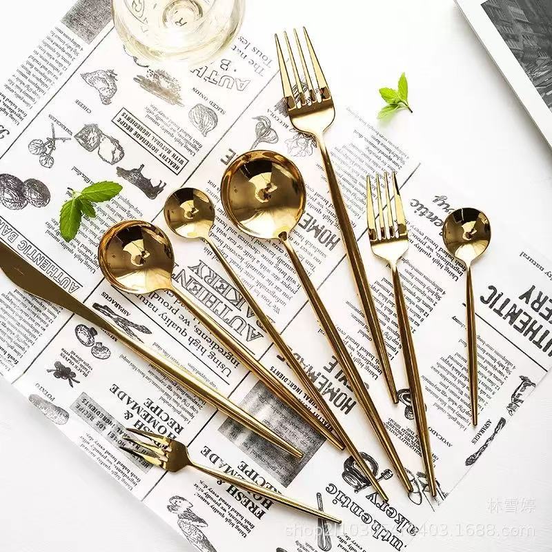 Stainless steel western cutlery Portuguese 304 steak knife fork spoon chopsticks dessert spoon fruit fork rose mirror gloss