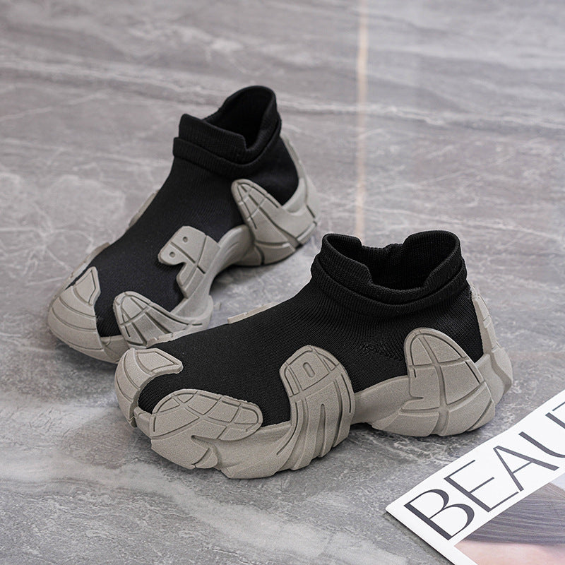Douyin live broadcast popular elastic socks shoes and boots outdoor hiking sports windproof high-top mid-rise boots flying weaving casual women's boots