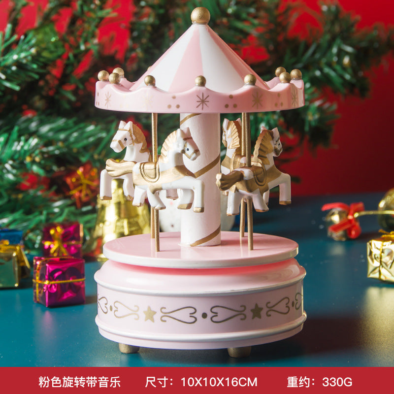 Christmas gift carousel wooden music box birthday gift children's home creative ornament