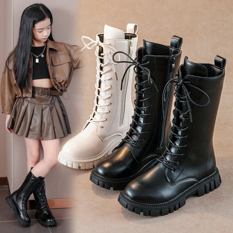 Amazon popular girls' boots, Korean version of British style martin boots, winter little girl high boots, princess boots