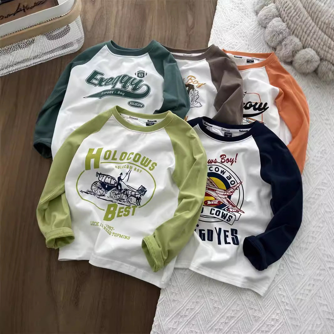 Children's T-shirts, small children's base shirts, boys' long-sleeved shirts, girls' round neck tops, versatile, spring and autumn sweatshirts, tides