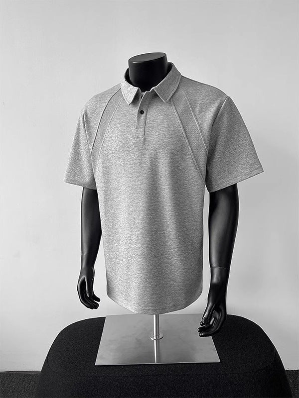 American Shoulder Short Sleeve Polo Shirt Men's Summer Heavy Teen T-shirt Lapel Raglan Sleeve Top Trend