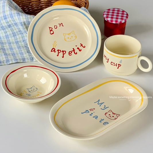 Blogger's same cream-colored ceramic plate ins, high-value Xiaohongshu Internet celebrity dinner plate, creative dessert cake plate
