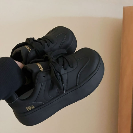 Korean version of black board shoes women's 2025 spring new platform soled casual shoes sports small white shoes versatile sports bread shoes