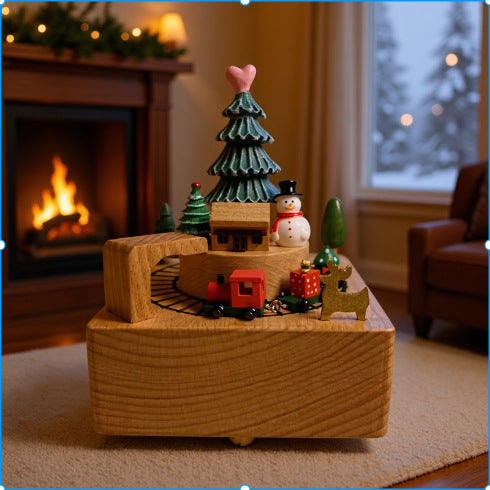2025 New Christmas Music Box Wooden Crafts Creative Christmas Gift Merry Christmas Clockwork Music Box