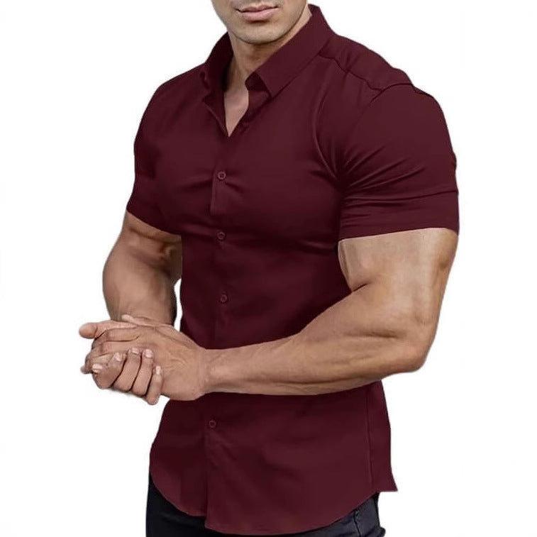 summer new short sleeve printed shirt men's shirt collar casual fashion solid color shirt thin short sleeve shirt men