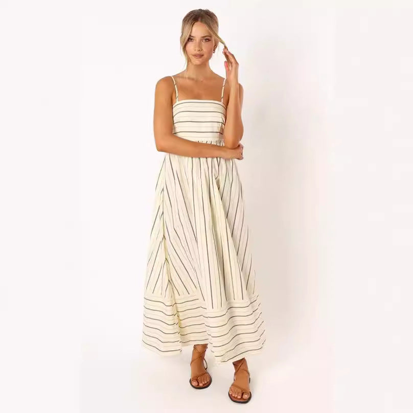 25 years new foreign trade amazon wish striped sleeveless suspender backless big swing simple dress - 88111