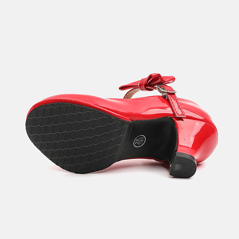Girls' small leather shoes, children's high heels, spring 2025 new little girls' princess shoes, foreign bows, middle and big children