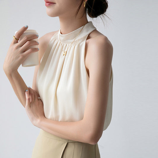 Carefully selected halterneck sleeveless vest women's summer French temperament slim sexy chic apricot open-back camisole
