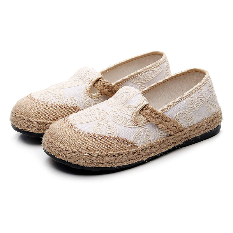 Spring new women's single shoes, one-foot pedals, fisherman's shoes, retro style linen round toe, casual cotton and linen shoes, old Beijing cloth shoes