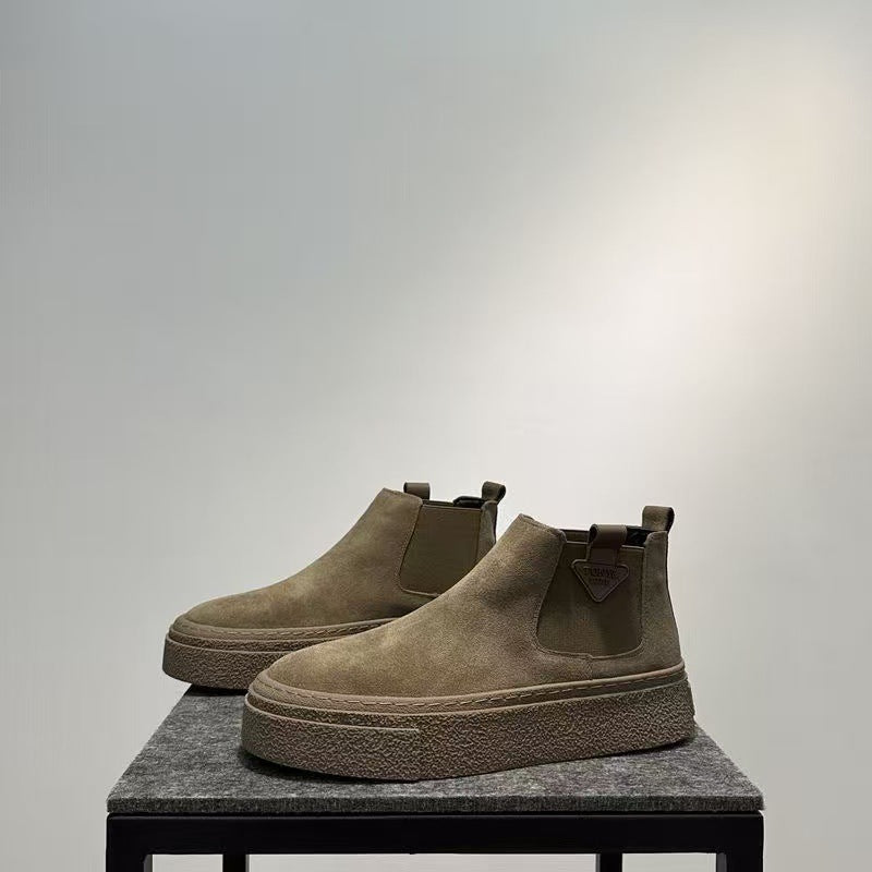 Chelsea boots men's 2025 new solid color Martin boots versatile retro pedal high-top boots platform boots for men