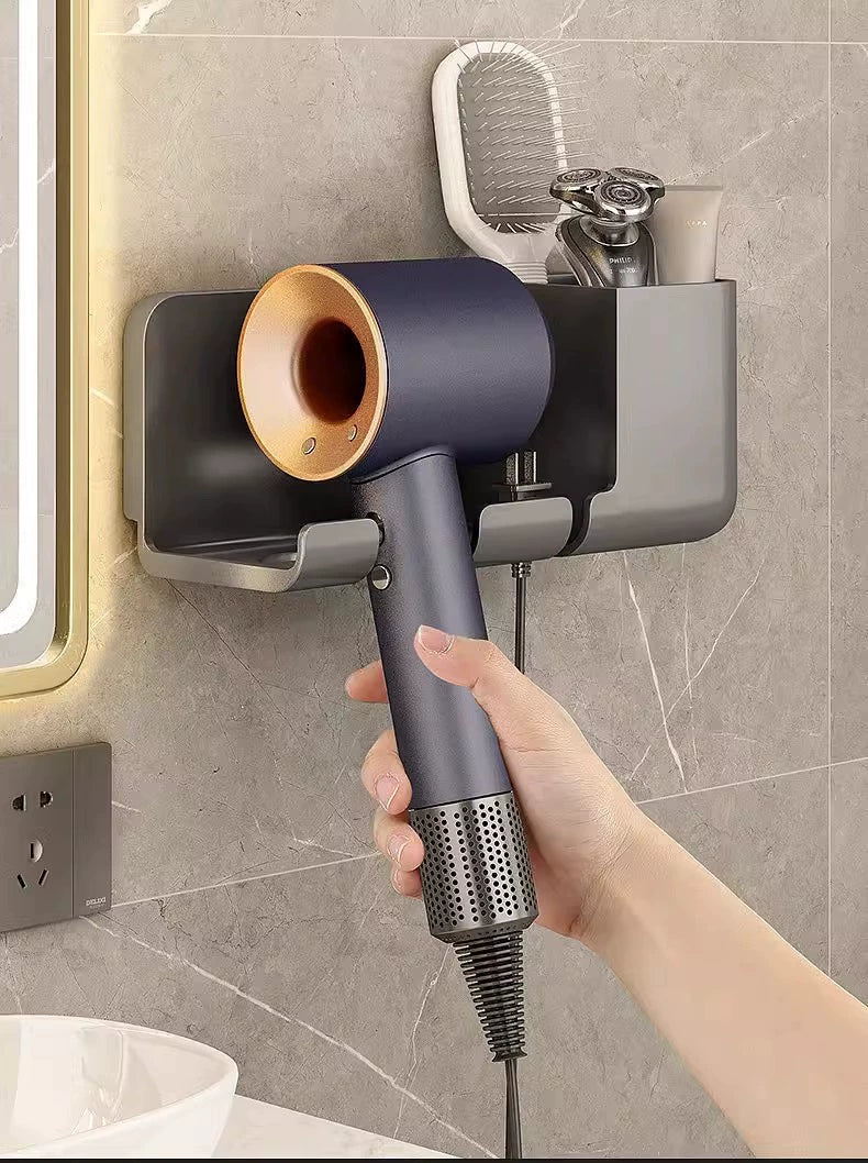 Hair dryer rack free punching bathroom hair dryer hanger bathroom wall-mounted hair dryer bracket storage artifact