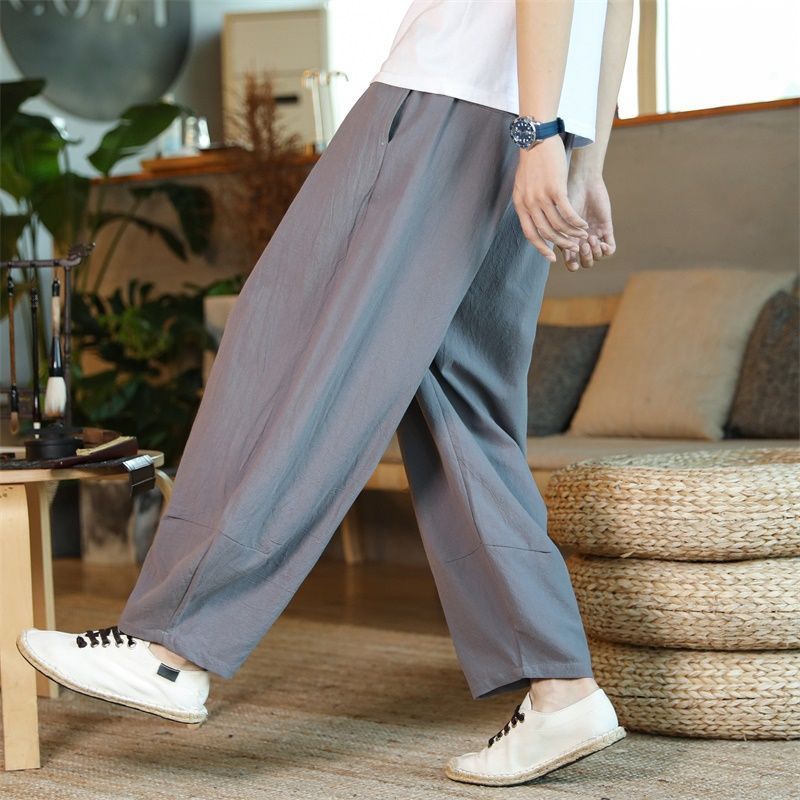 Chinese style cotton and linen male pants summer thin section retro lantern pants loose wide leg trousers men linen casual pants