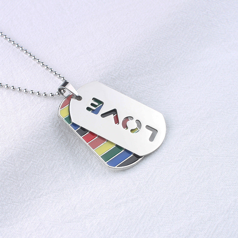 Men's Necklace European and American Fashion Color Military Brand Stainless Steel Pendant Letter Double Brand Sweater Chain Women's Jewelry Wholesale