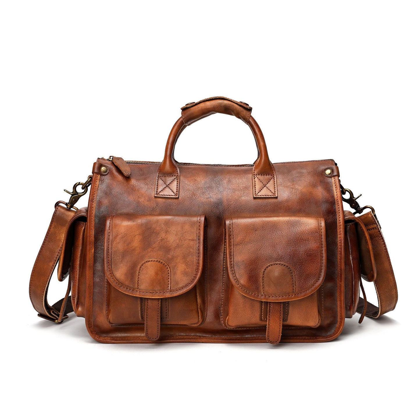 Cross-border leather men's cross-body bag vegetable tanned leather hand-polished hand-held briefcase high-end business men's bag single shoulder