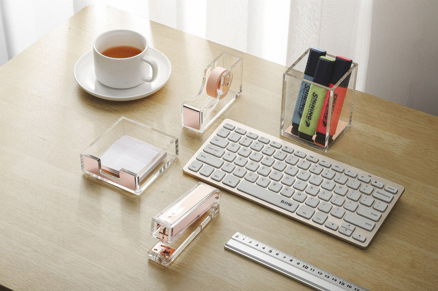 Mingqiang transparent acrylic stapler transparent rose gold stapler large binding machine desktop office supplies