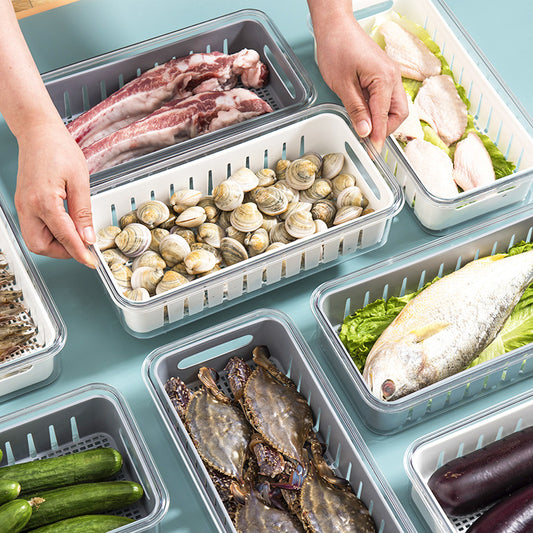 Kitchen supplies seafood vegetable long drain box transparent plastic with lid can put refrigerator long storage box wholesale