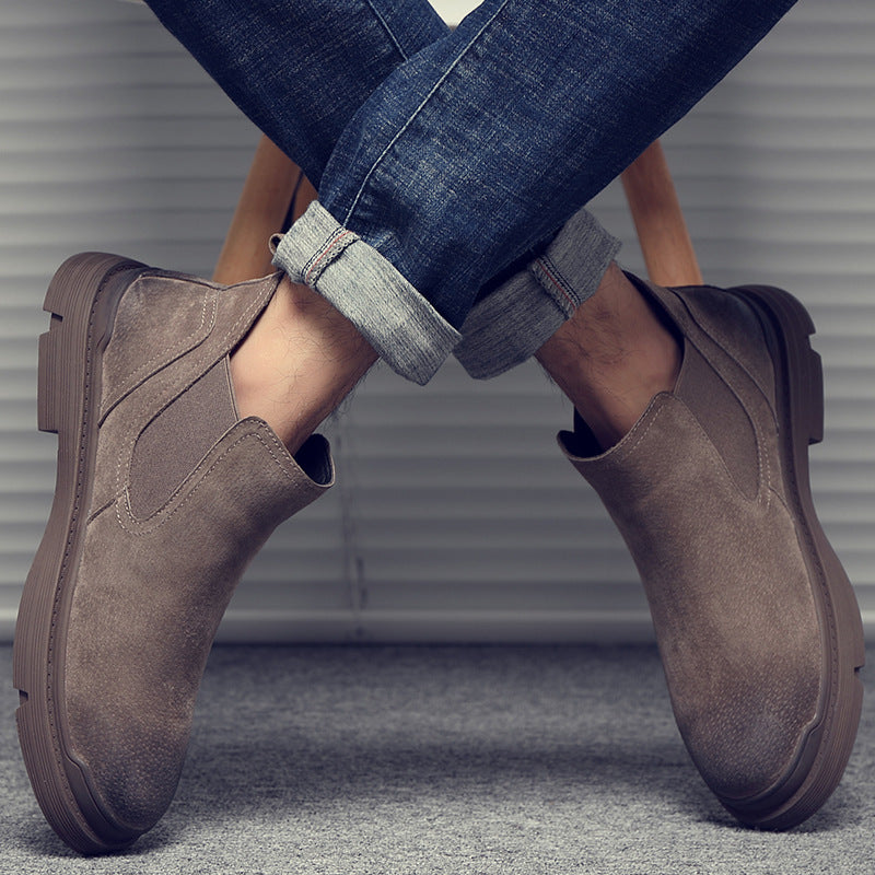 Men's shoes autumn and winter plus velvet warm Chelsea boots men's leather Martin boots men's tooling high-top British style wolf boots
