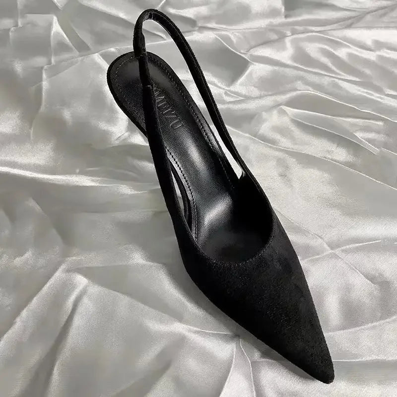 2024 Shallow Women's New Stiletto Sandals Solid Color Pointed Toe Back Empty Tie Toe Toe Solid Color Fashion High Heels