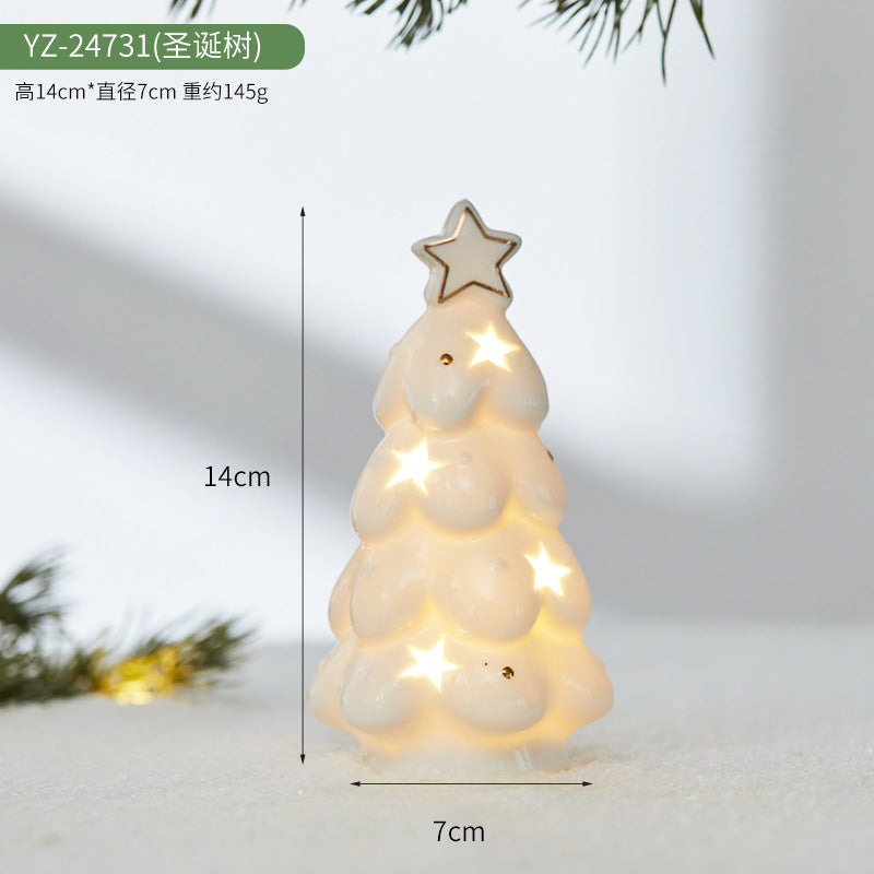 Christmas Ceramic Luminous Christmas Tree Cottage Tabletop Home Ceramic Ornaments Scene Arrangement Props Christmas Gifts