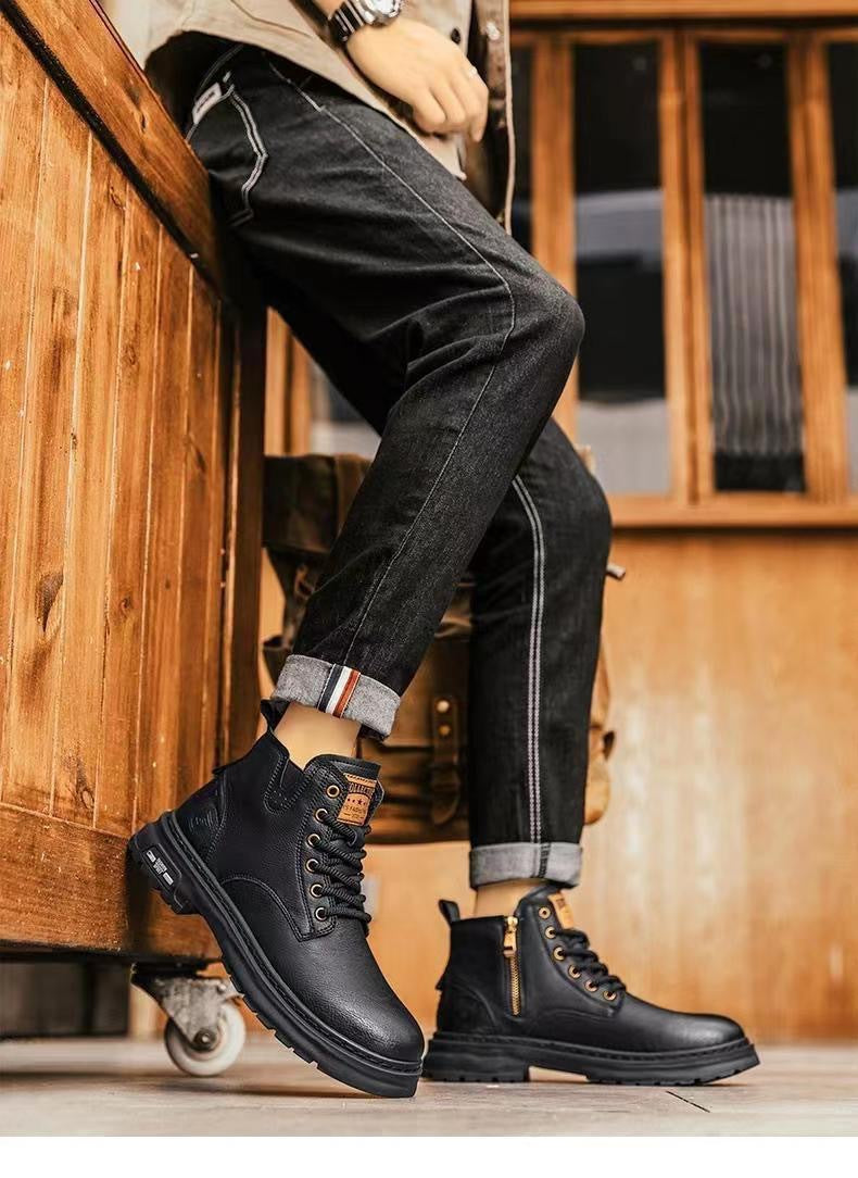 Martin Men's Boots, Cargo Boots, Spring High-top, Breathable Casual Shoes, Leather Shoes, British Fashion, Versatile Retro Men's Boots