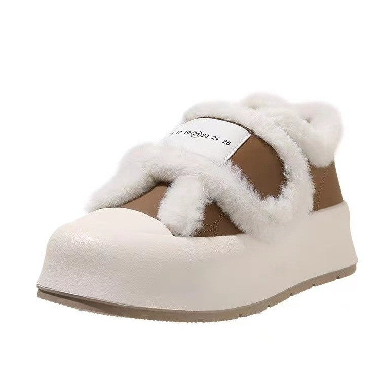 Thick-soled Velcro wool bread white shoes women's winter fleece warmth 2025 new popular board shoes cotton shoes