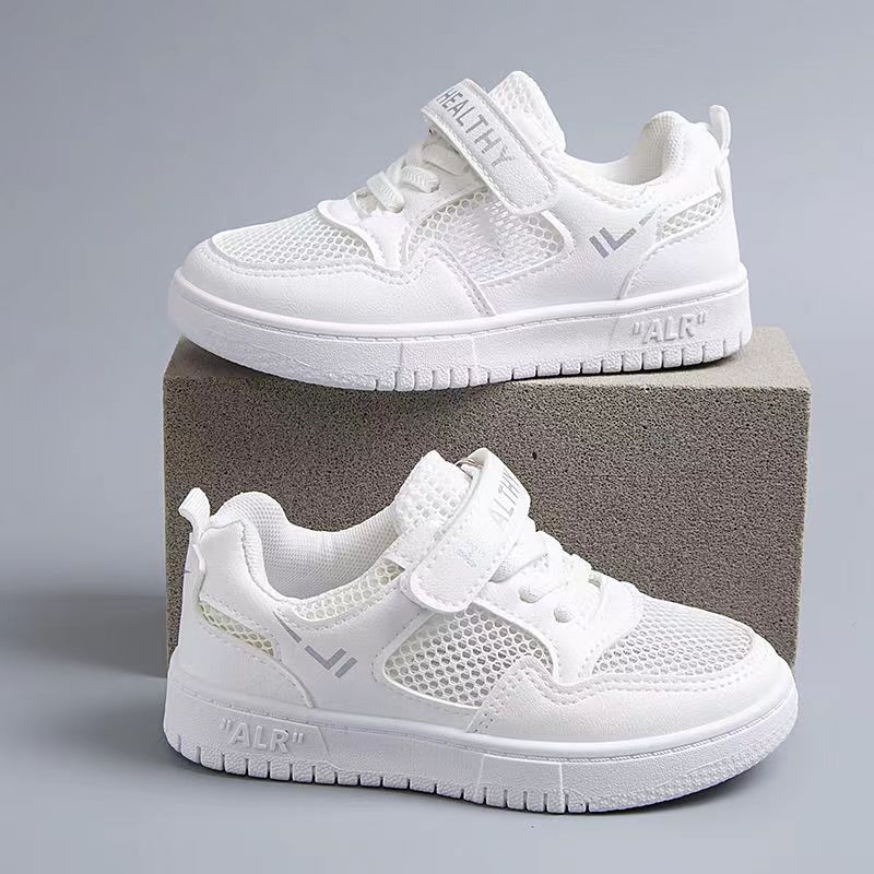 Children's white shoes, school boys and girls' white sneakers, spring and summer new breathable mesh elementary school board shoes