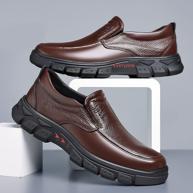 Leather shoes men's genuine leather spring new middle-aged dad shoes business breathable men's shoes non-slip wear-resistant soft-soled casual leather shoes