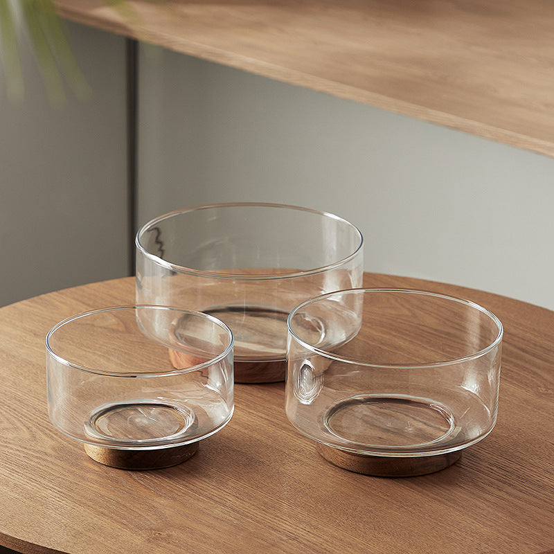 Japanese style simple glass fruit plate living room candy pot wooden storage box tall dried fruit dessert plate snack snack bowl