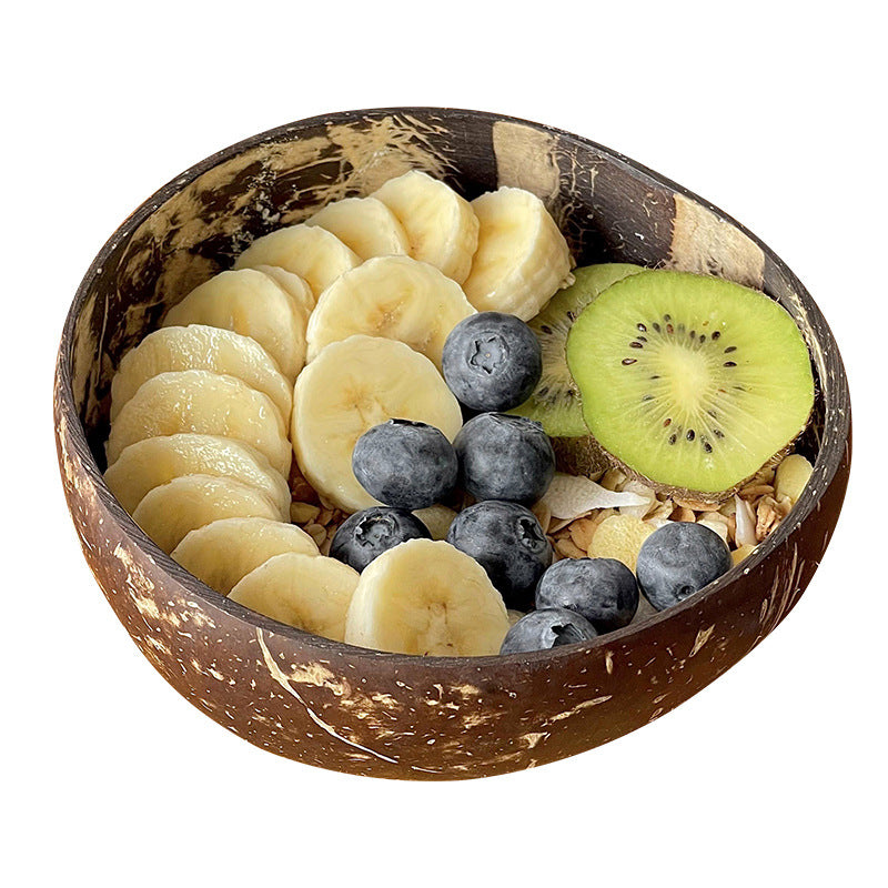 Internet celebrity ins coconut bowl with spoon salad bowl coconut shell wood potbelly dessert yogurt oatmeal breakfast bowl