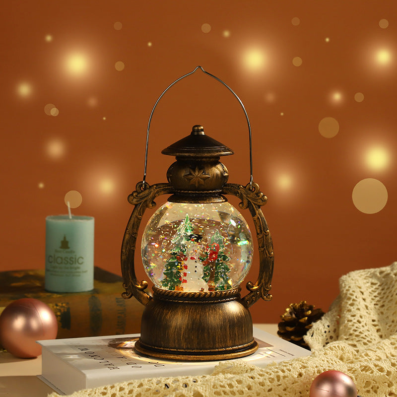 Cross-border Christmas music box lantern water and snow Christmas music box retro night light music box ornament
