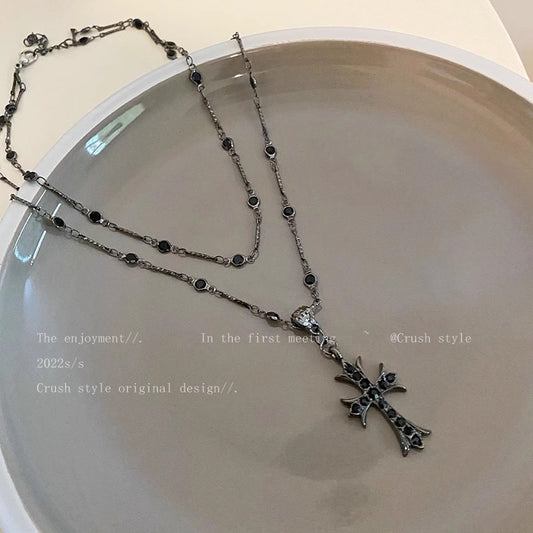 Gun black cross necklace sweet cool babes double stacked clavicle chain female premium choker choker necklace accessories