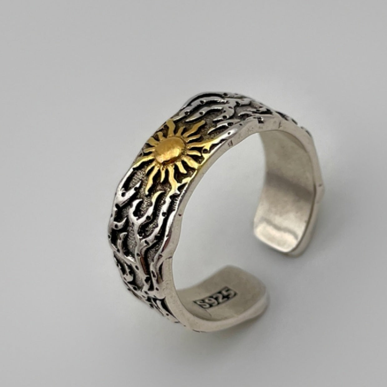 Yishang S925 Thai silver sun ring boys' trendy original design niche retro personality men's high street ring