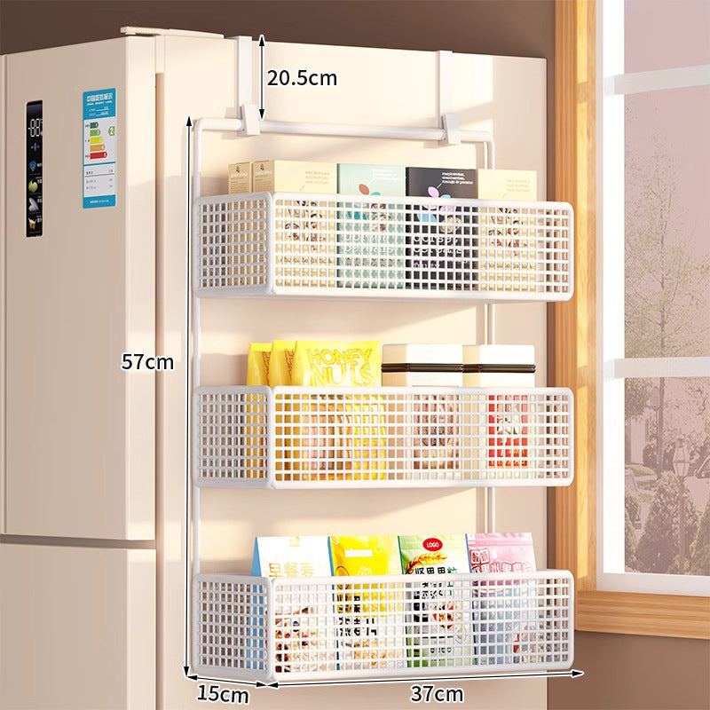 Refrigerator shelf side storage rack, kitchen supplies, multi-layer plastic wrap seasoning bottle, non-perforated side wall hanger