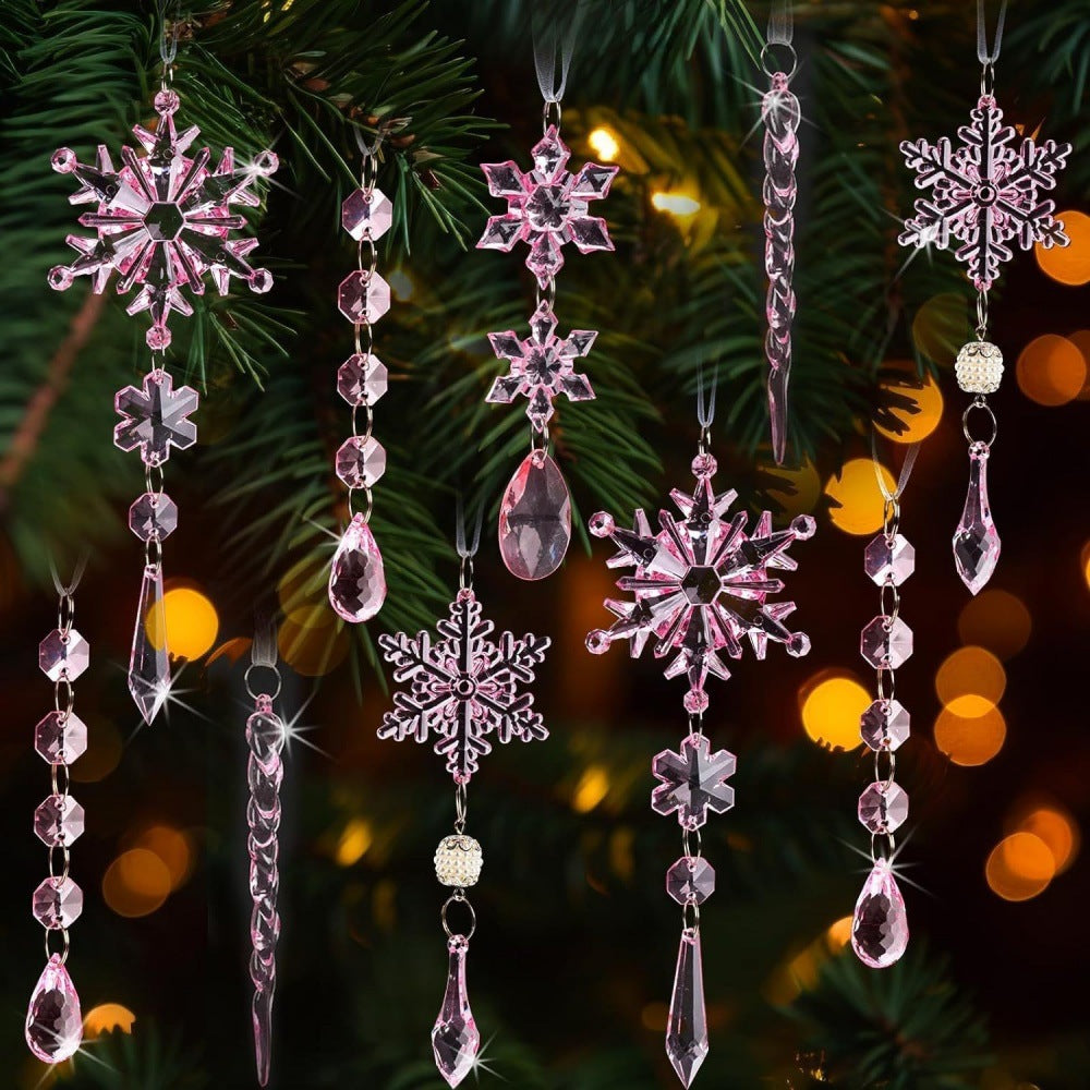 Cross border 18 pieces Christmas tree decorations, acrylic crystal Christmas ornaments, snowflakes and icicles Christmas tree pendants