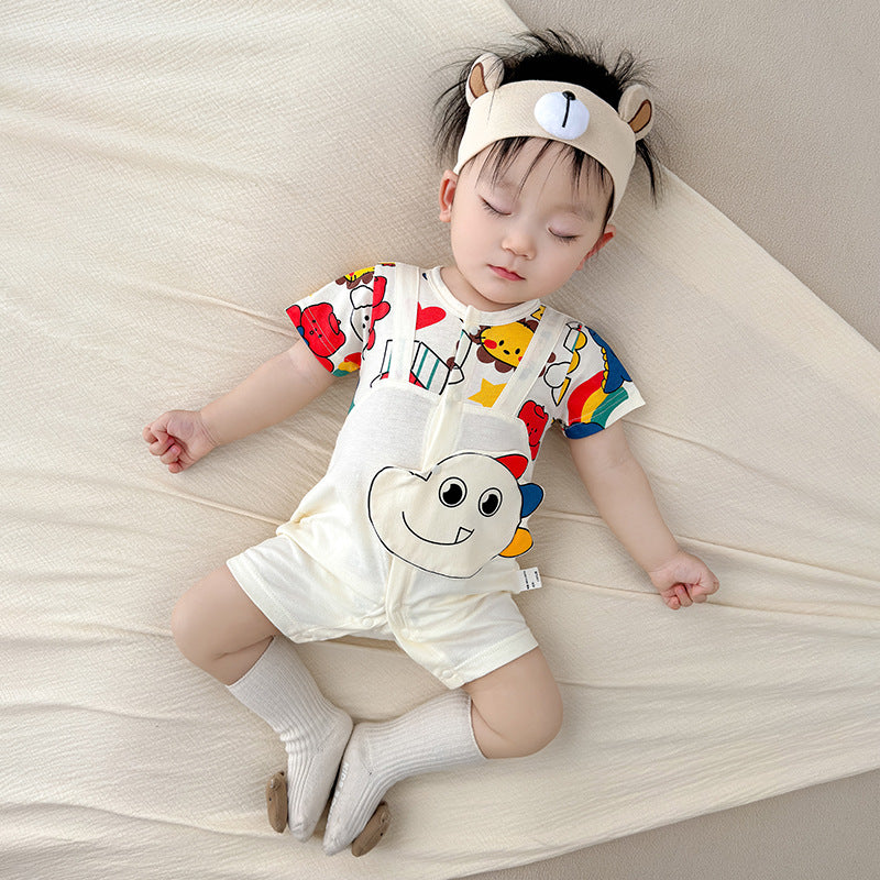 Baby short-sleeved onesies, newborns, summer cotton, thin full moon, male and female baby clothes, summer clothes, hayi, pajamas