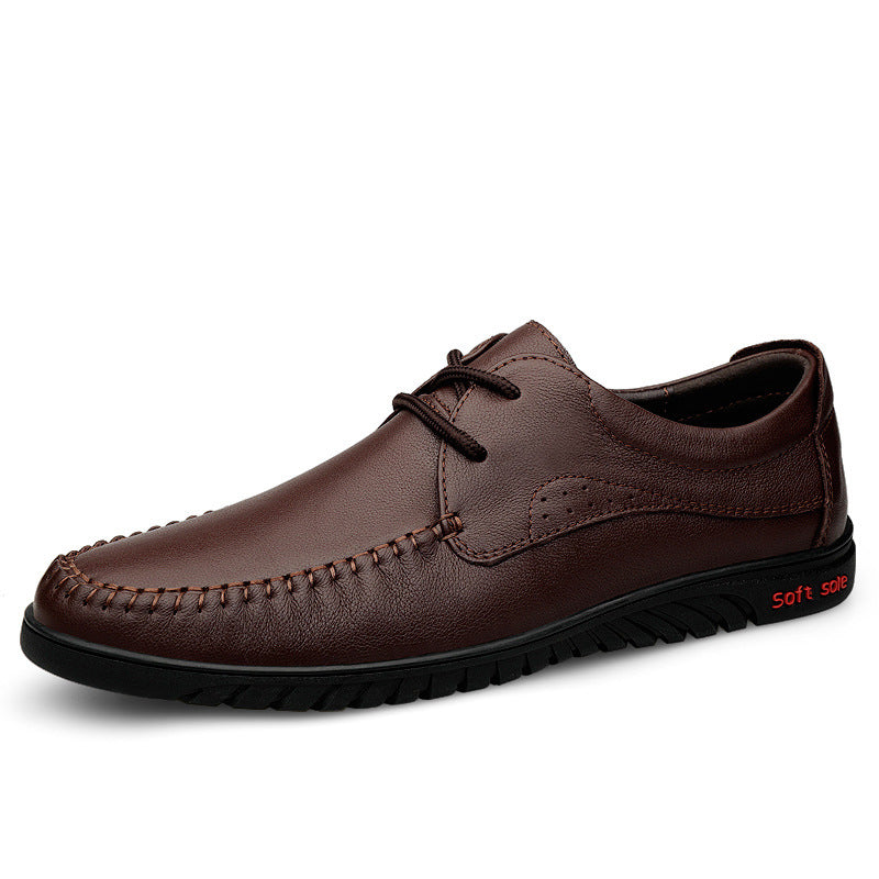 2025 men's spring and summer leather shoes, breathable for work, cowhide soft leather soft soles, casual hole leather shoes, middle-aged business shoes