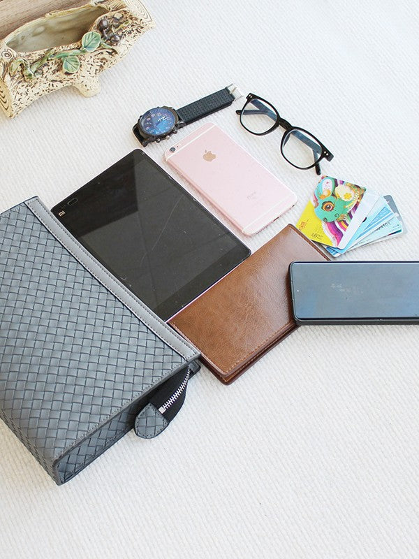 2025 Men's Clutch Braided Pattern Handbag Men's Clip Bag Large Capacity Business Casual Handbag Envelope Bag Men