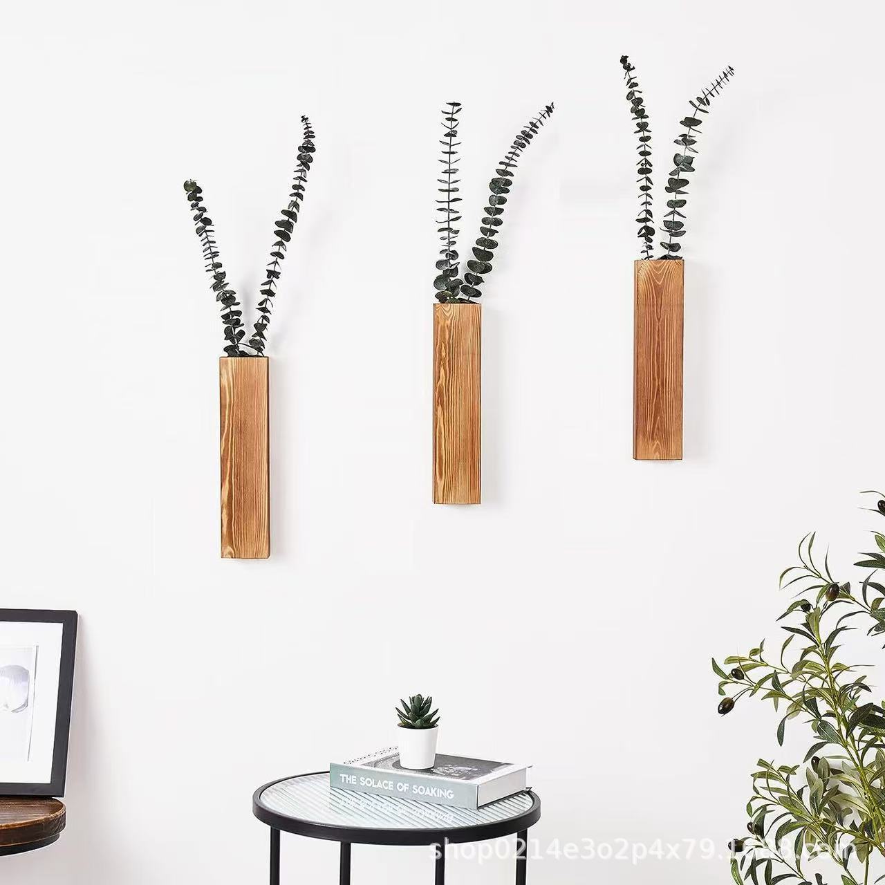 In stock wooden wall mounted vase dried flower decoration container hanging dried flower stand home solid wood ornament flower pot holder