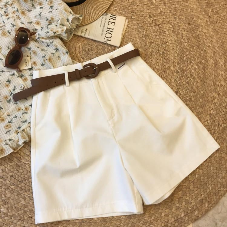 [With belt] cargo wide-leg pants, women's summer new thin five-point pants, loose and versatile high-waisted slacks