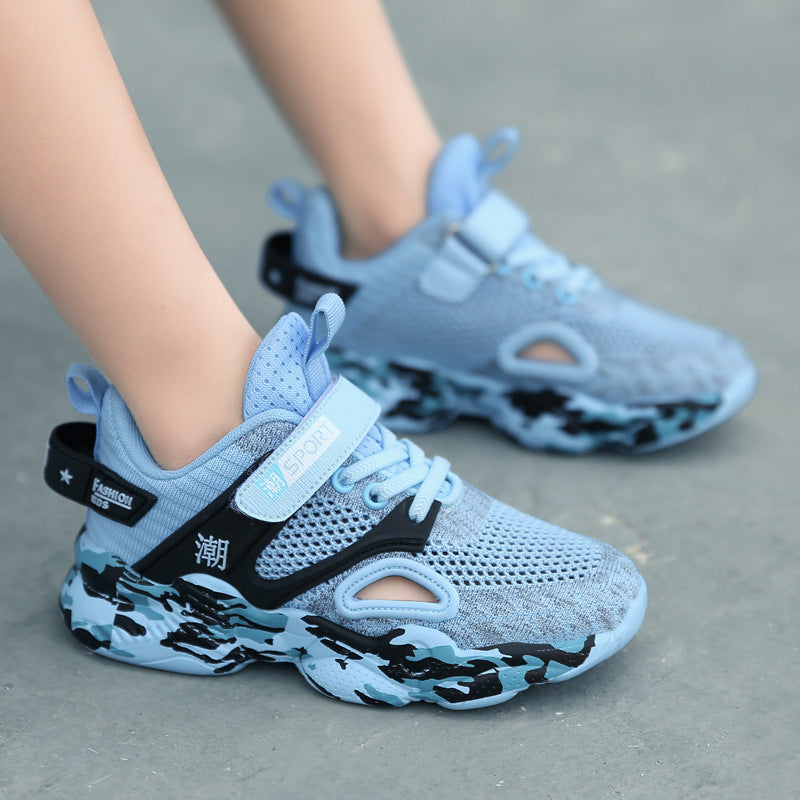 Children's Frame Shoes 2026 Spring/Summer Hollow Single Mesh Medium and Big Kids Sneakers Breathable Boys' Frame Shoes Running Shoes