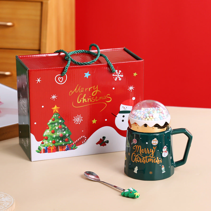 Wholesale ceramic mug Christmas gift box set with lid spoon mug water glass gift souvenir printing gift bone china