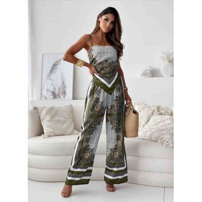 2024 Summer New Amazon Fashion Print Suspender Wrap Chest + Positioning Flower Pants Set 2-Piece Women's Wear