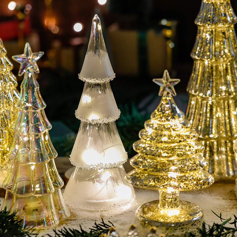glass christmas tree table top glow ins ornament decorate festive atmosphere party window christmas gifts