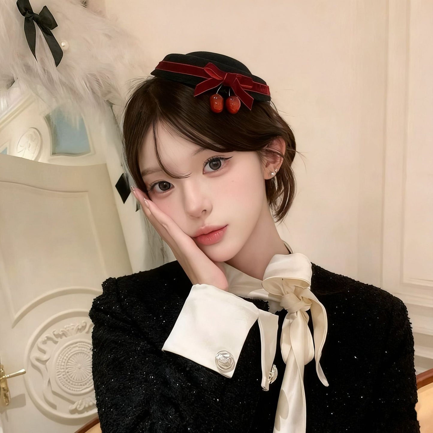 Christmas vibe, bow, cherry, top hat, Santa hat, hair accessories, tiaras, hairpins, haircards, ornaments, dress up