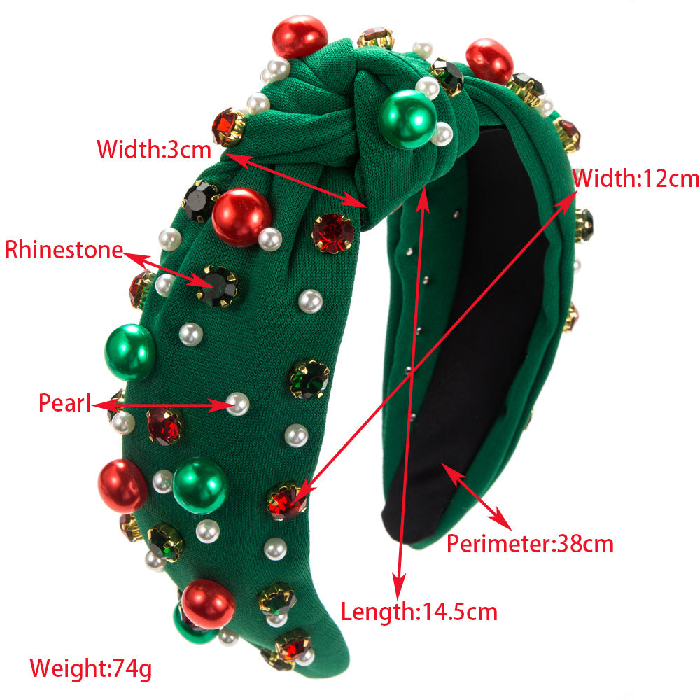 European and American Christmas pearl headband, red and green diamond headband, simple and versatile trendy hair accessory Christmas