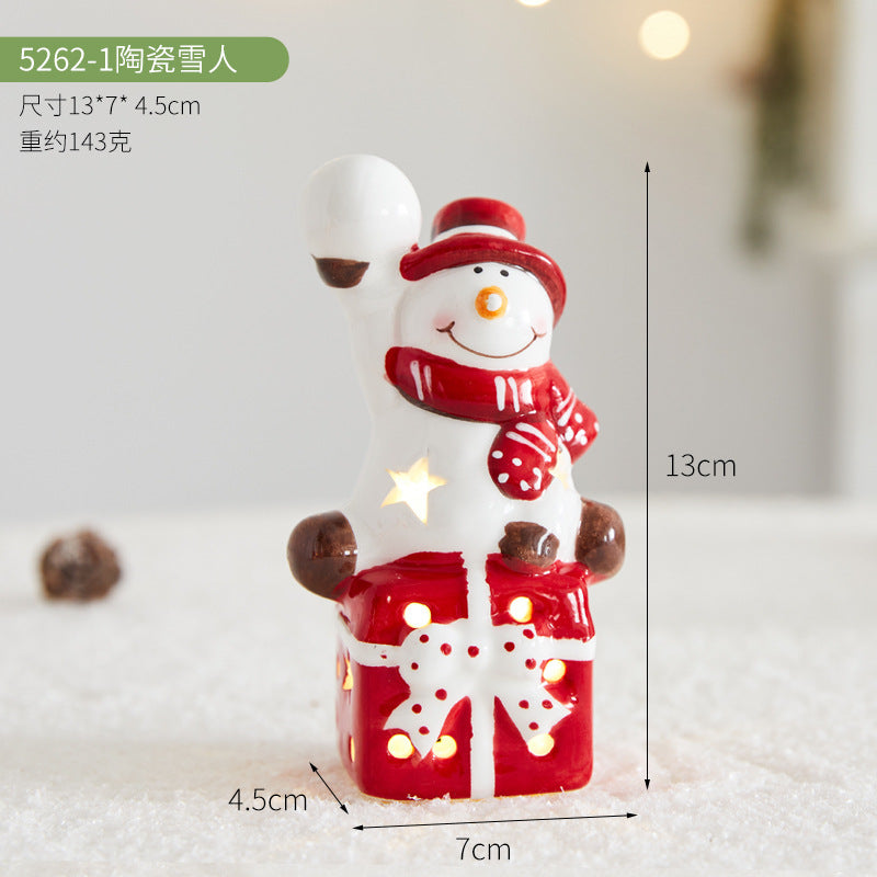 Christmas Ceramic Luminous Christmas Tree Cottage Tabletop Home Ceramic Ornaments Scene Arrangement Props Christmas Gifts