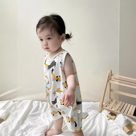 Super foreign baby summer clothes baby girl thin clothes baby boy cute climbing suit cotton sleeveless jumpsuit
