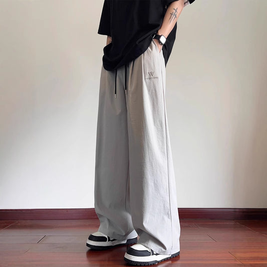 Men's ice silk casual pants 2025 summer thin loose and versatile trend ins American sports wide-leg trousers