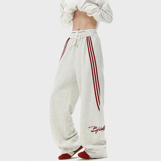 American trendy brand striped sports sweatpants men's spring new high street loose drape straight wide-leg casual long pants
